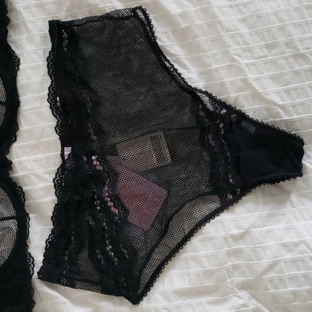 SAVAGE X FENTY HIGH WAIST BLACK MESH BIKINI SIZE SMALL